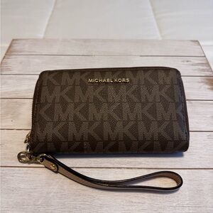 Michael Kors Dark Brown Monogram Wristlet